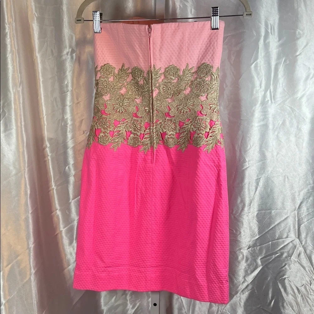 NWT Lilly Pulitzer Strapless Dress in Pink with Gold Accents 0164 - Picture 4 of 8